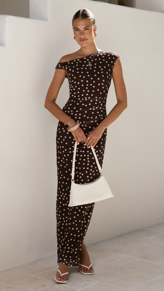 Lilani Maxi Dress - Chocolate/White Polka Dot