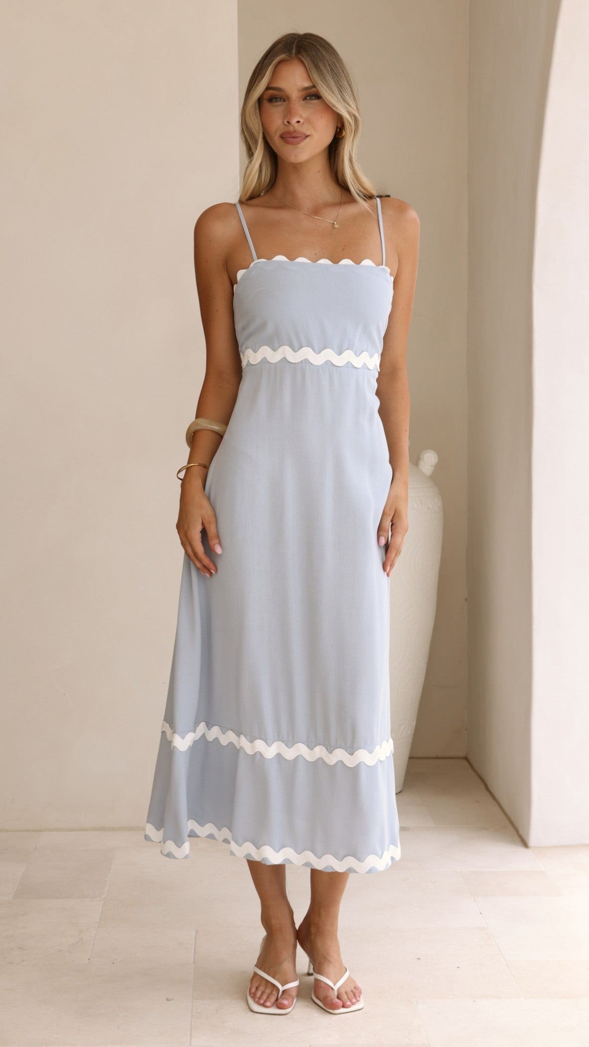 Seraphina Midi Dress - Blue/White