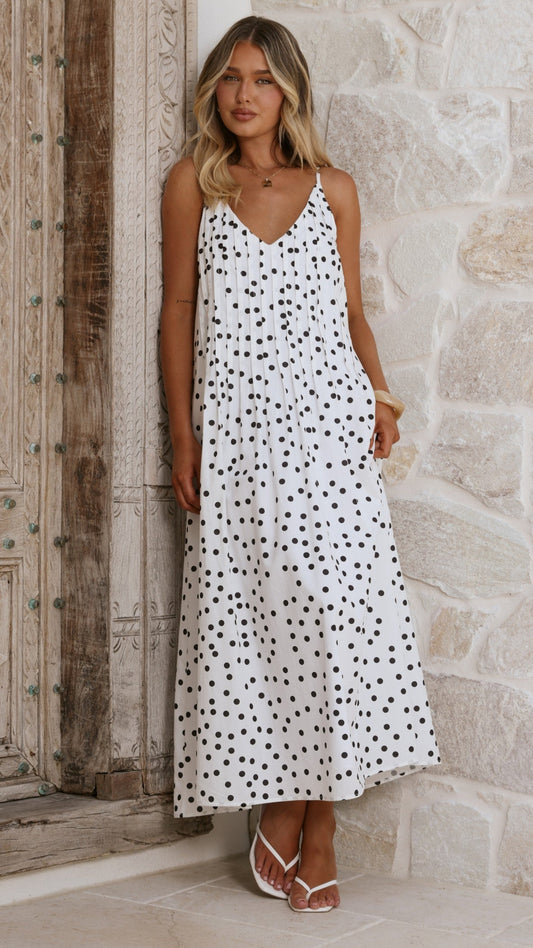 Dimmi Maxi Dress - White/Black Polka