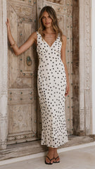 Cassara Maxi Dress - White / Black Polka Dot