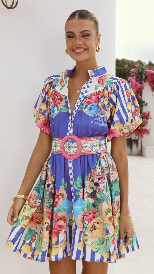 Talisha Mini Dress - Positano Cobalt