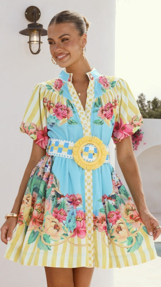 Talisha Mini Dress - Positano Blue