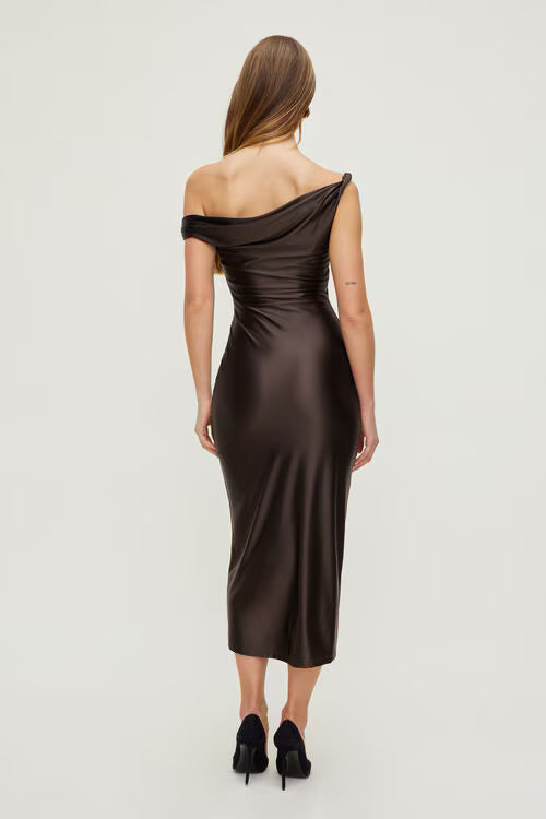 Jayde Stretch Satin Maxi Dress-Java Brown
