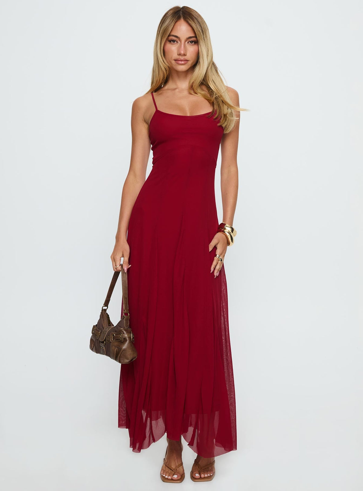 Janeira Pleat Maxi Dress Red
