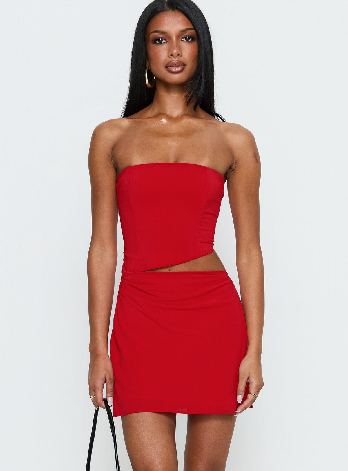 Jasira Strapless Drape Mini Dress Bold Red