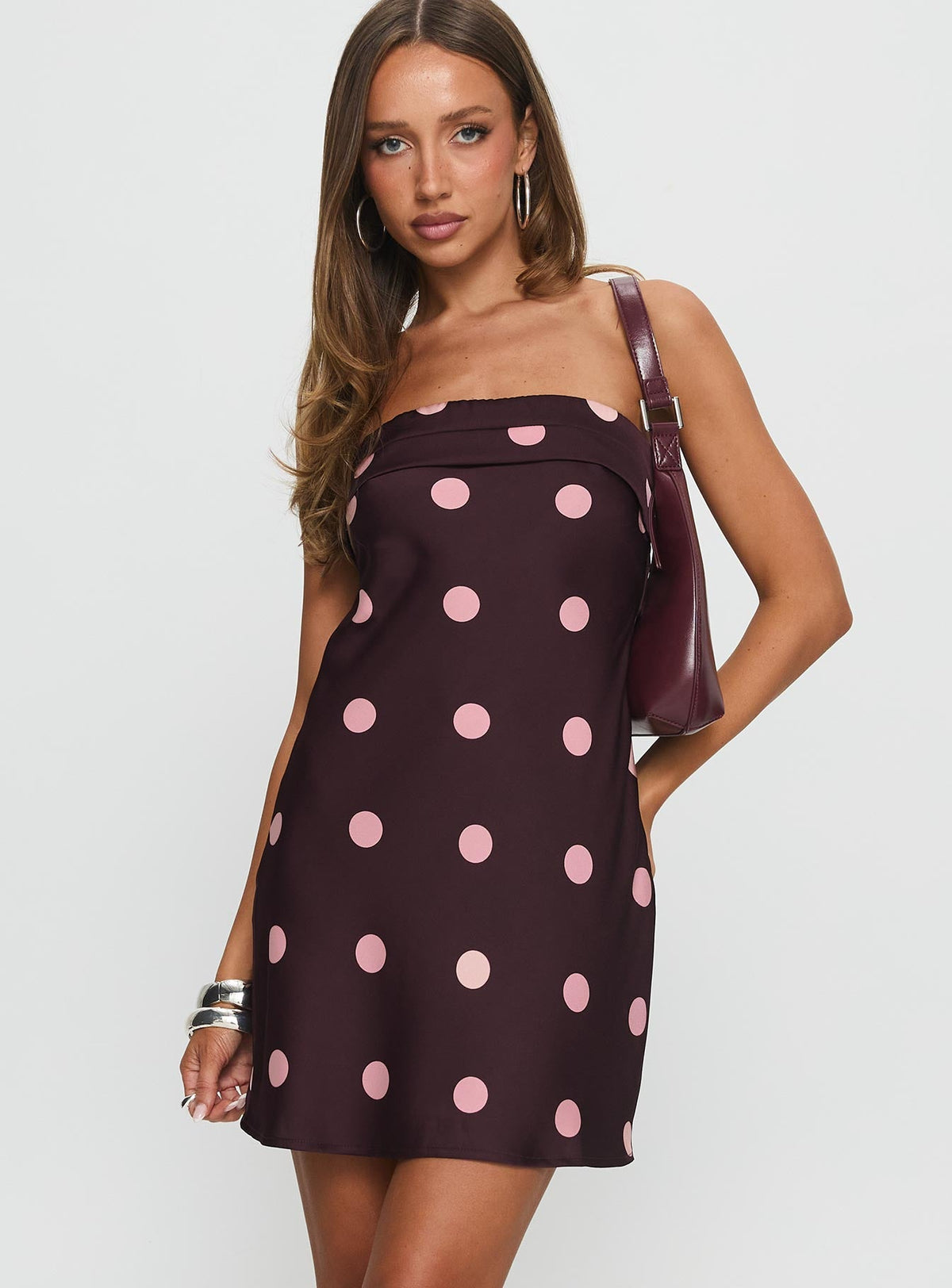 Phillipa Mini Dress Plum / Pink Polka Dot