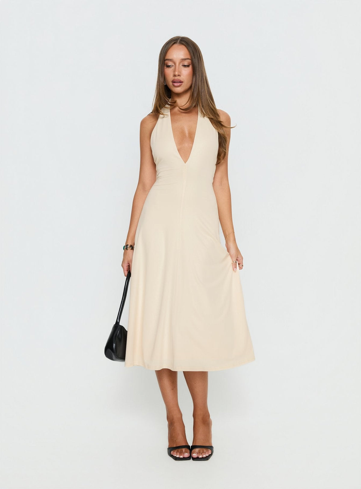 Morganne Halter Plunge Midi Dress Butter