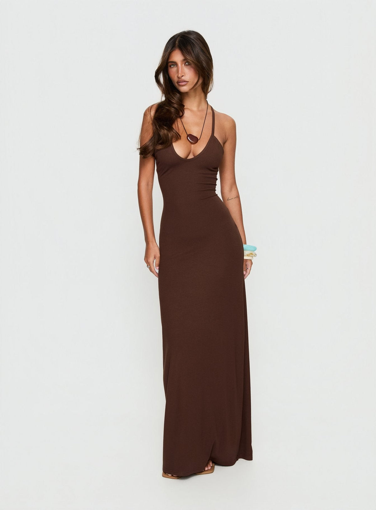 Pasita Halter Tie Up Maxi Dress Chocolate