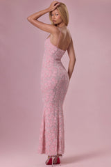 Embellished Square Neck Maxi Dress in Blush