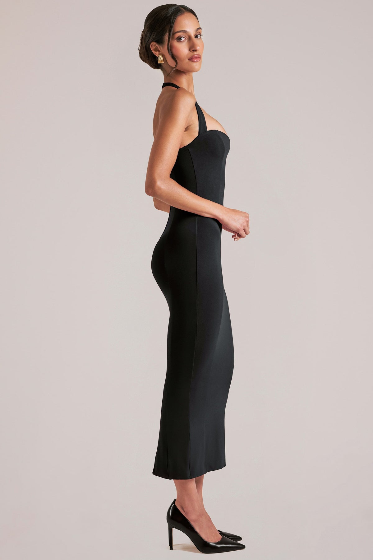Halterneck Midaxi Dress in Black