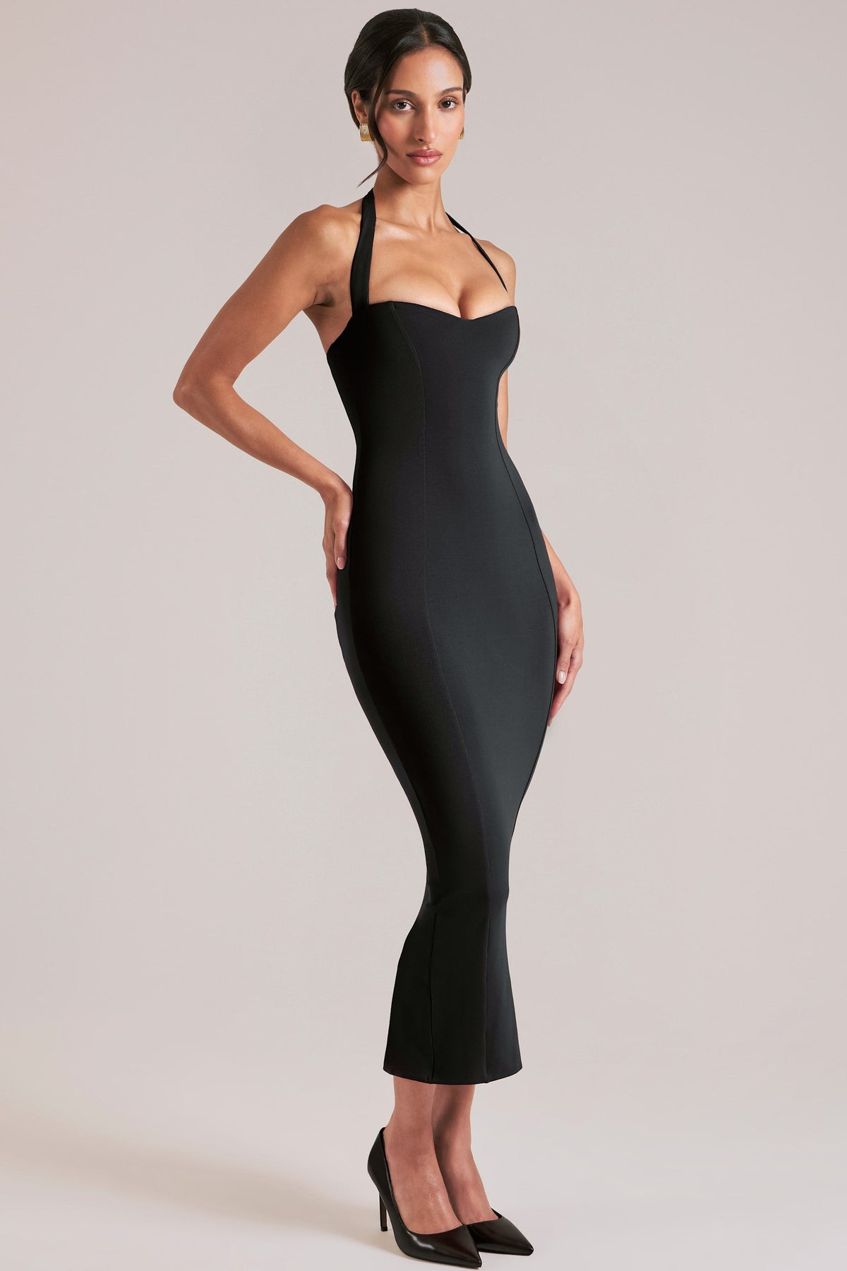 Halterneck Midaxi Dress in Black