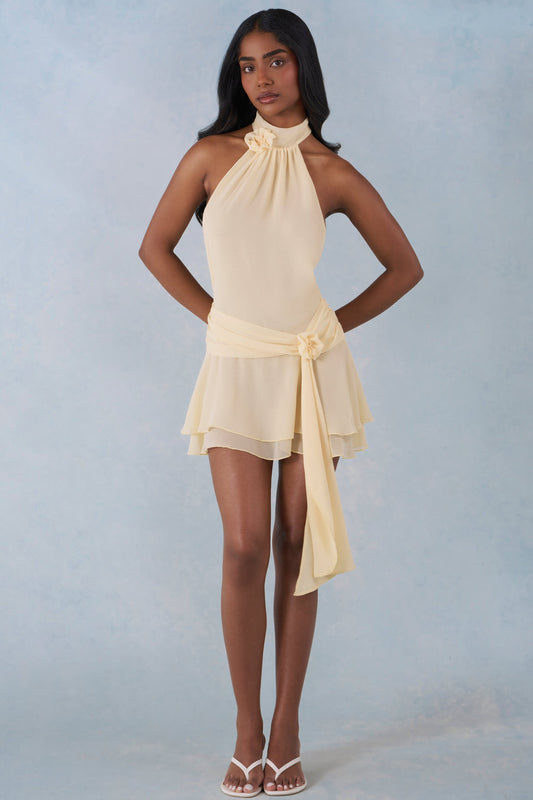 Halterneck Mini Dress in Butter Yellow