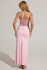 Embellished Corset Maxi Dress  in Blush Pink