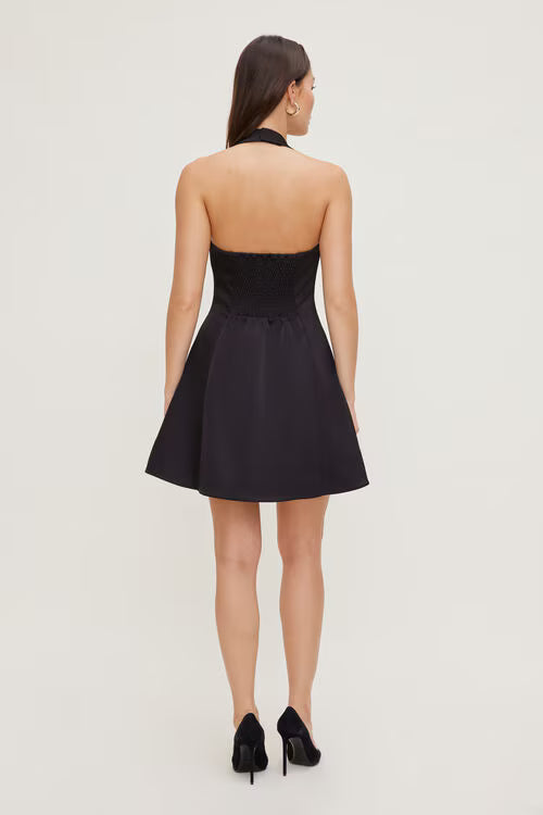 Amaya Satin Halter Mini Dress-Black