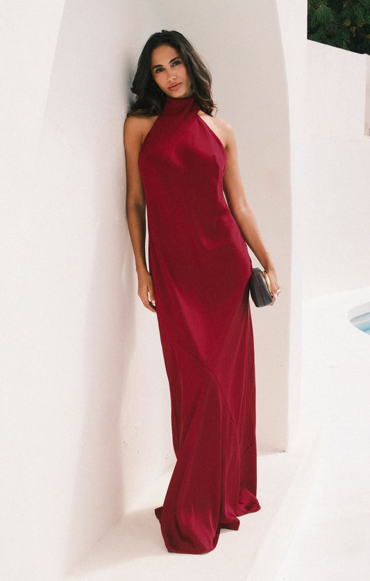 Lisa Maxi Dress ~ Cranberry Luxe Satin