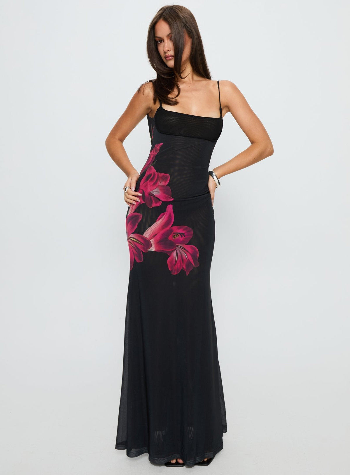 Fiadora Mesh Maxi Dress Black Floral