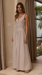 Sanya Maxi Dress - Beige Check