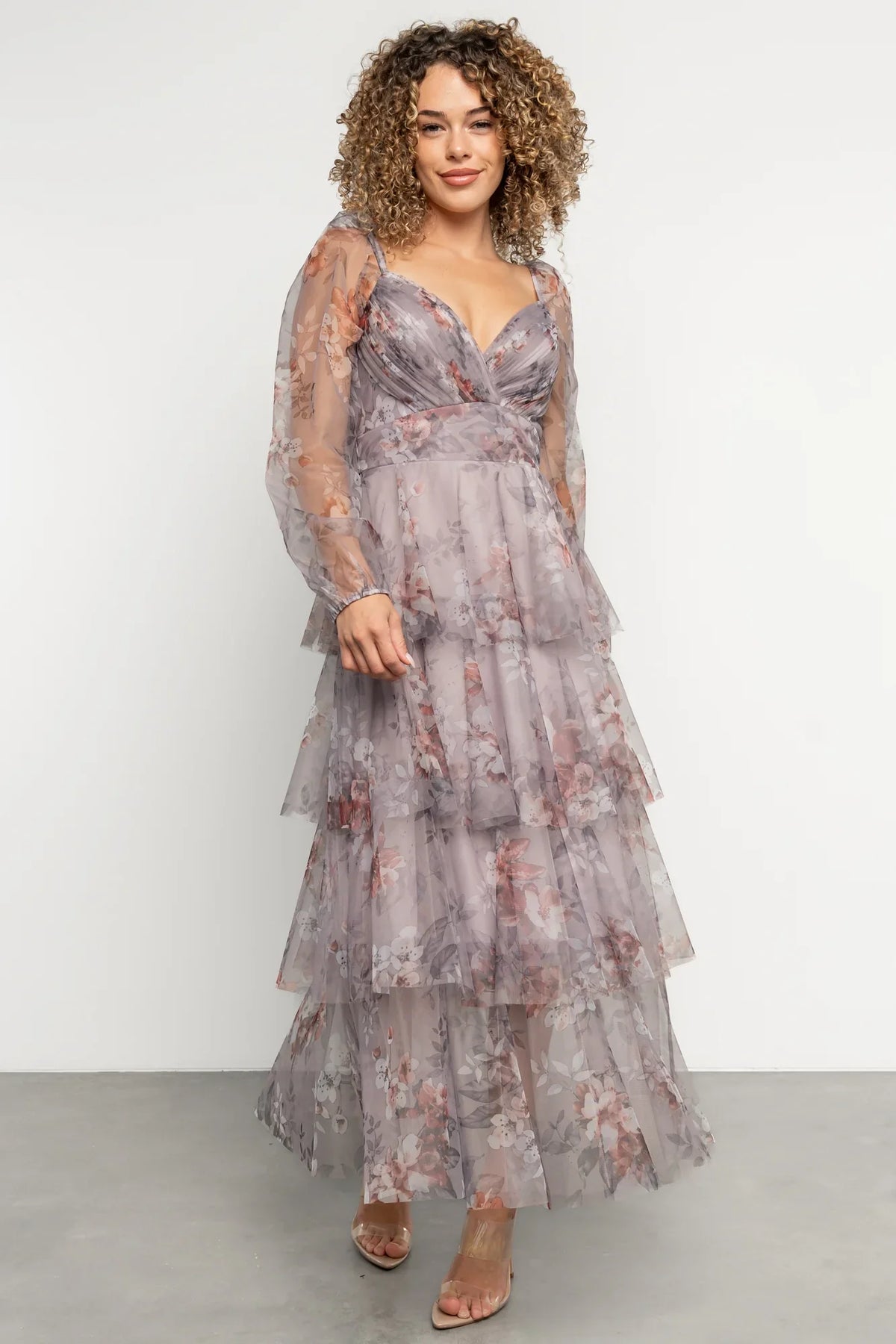 Tessa Tiered Maxi Dress | Lilac Gray Floral