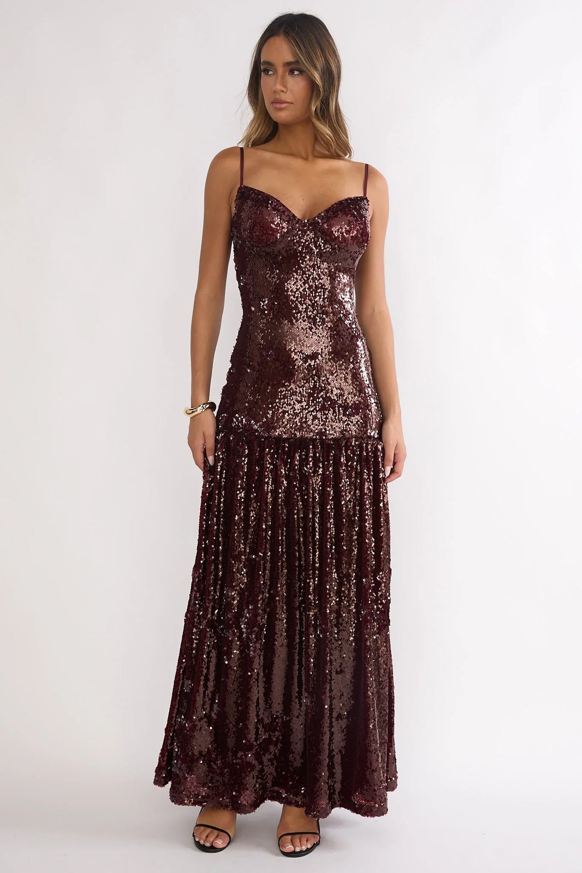 Miller Drop Waist Sequin Maxi Dress Burgundy