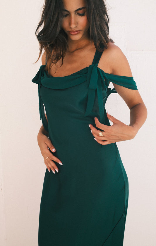 Bella Maxi Dress ~ Deep Emerald Luxe Satin
