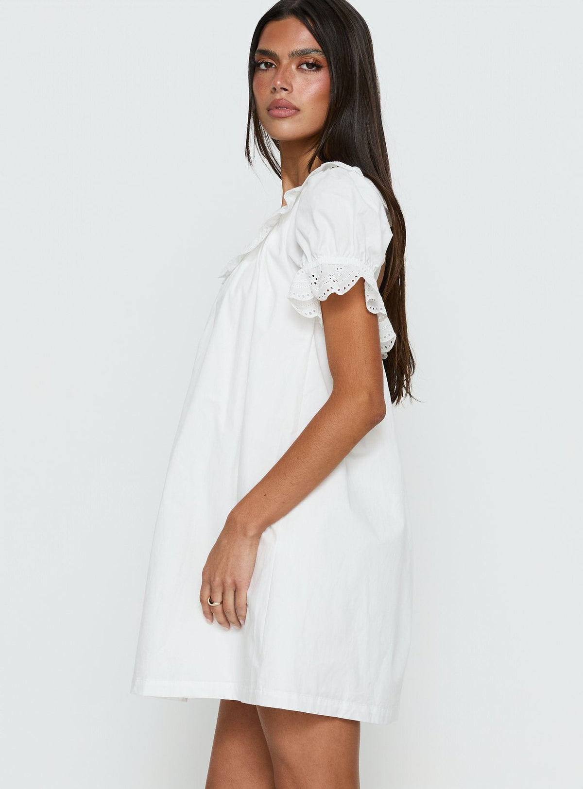 Trinka Frill Collared Mini Dress White