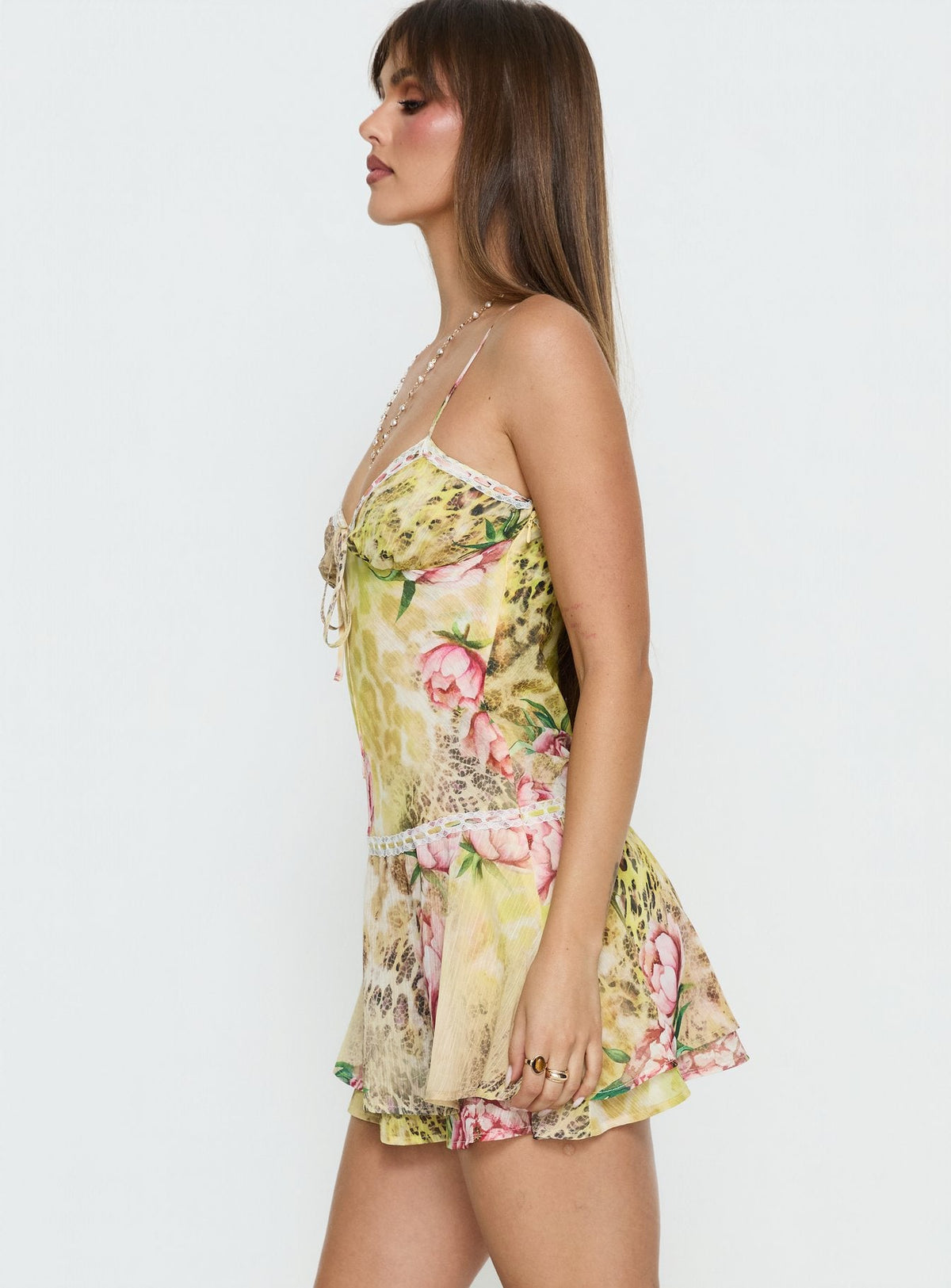 Starsigns Lace V Neck Mini Dress Animal Splice