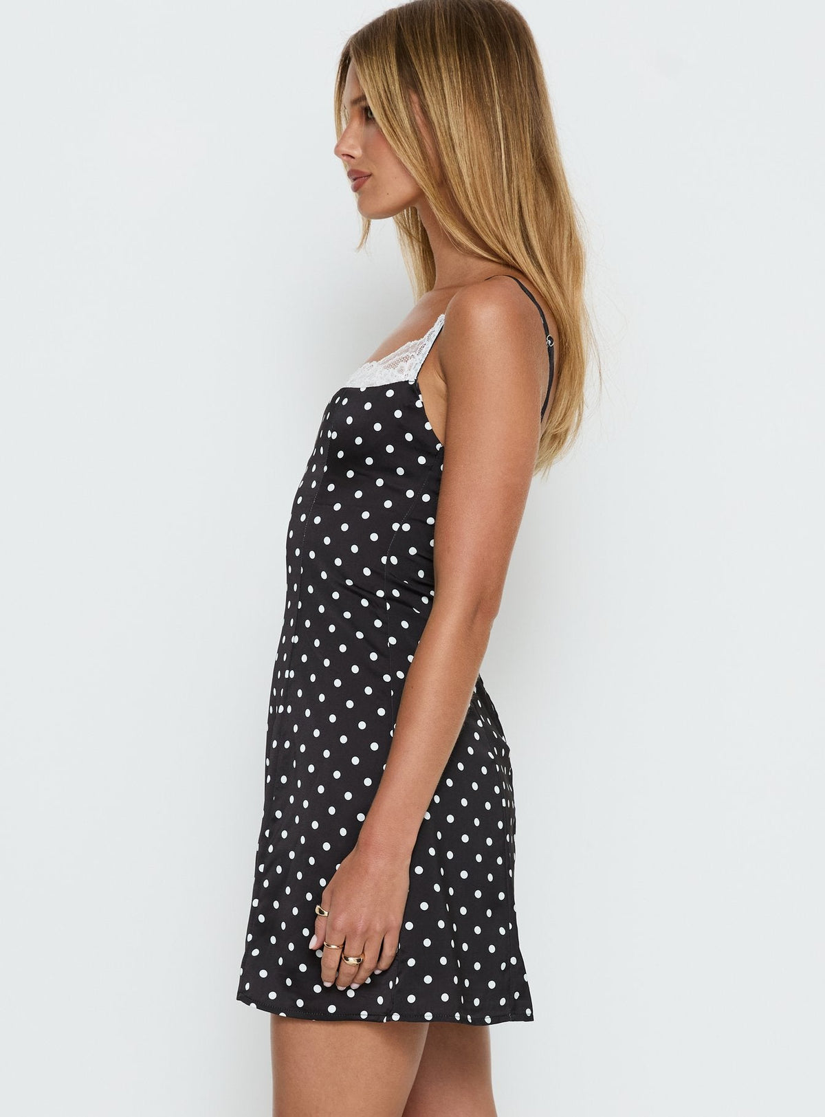 Renaissance Corset Lace Mini Dress Black / White Polka Dot