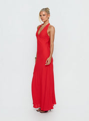 Luannie Halter Scarf Tie Maxi Dress Red