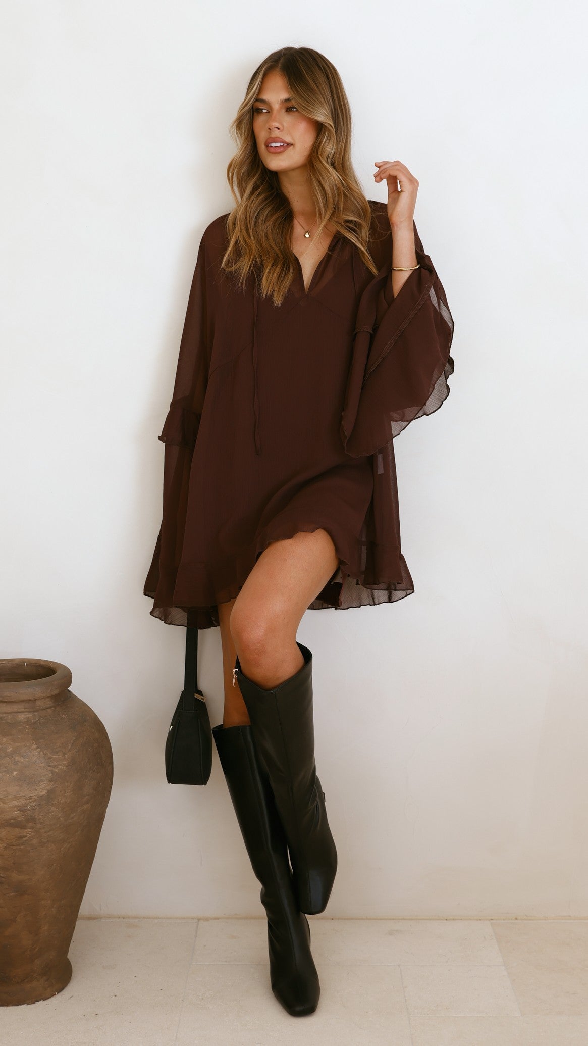 Leera Mini Dress - Chocolate