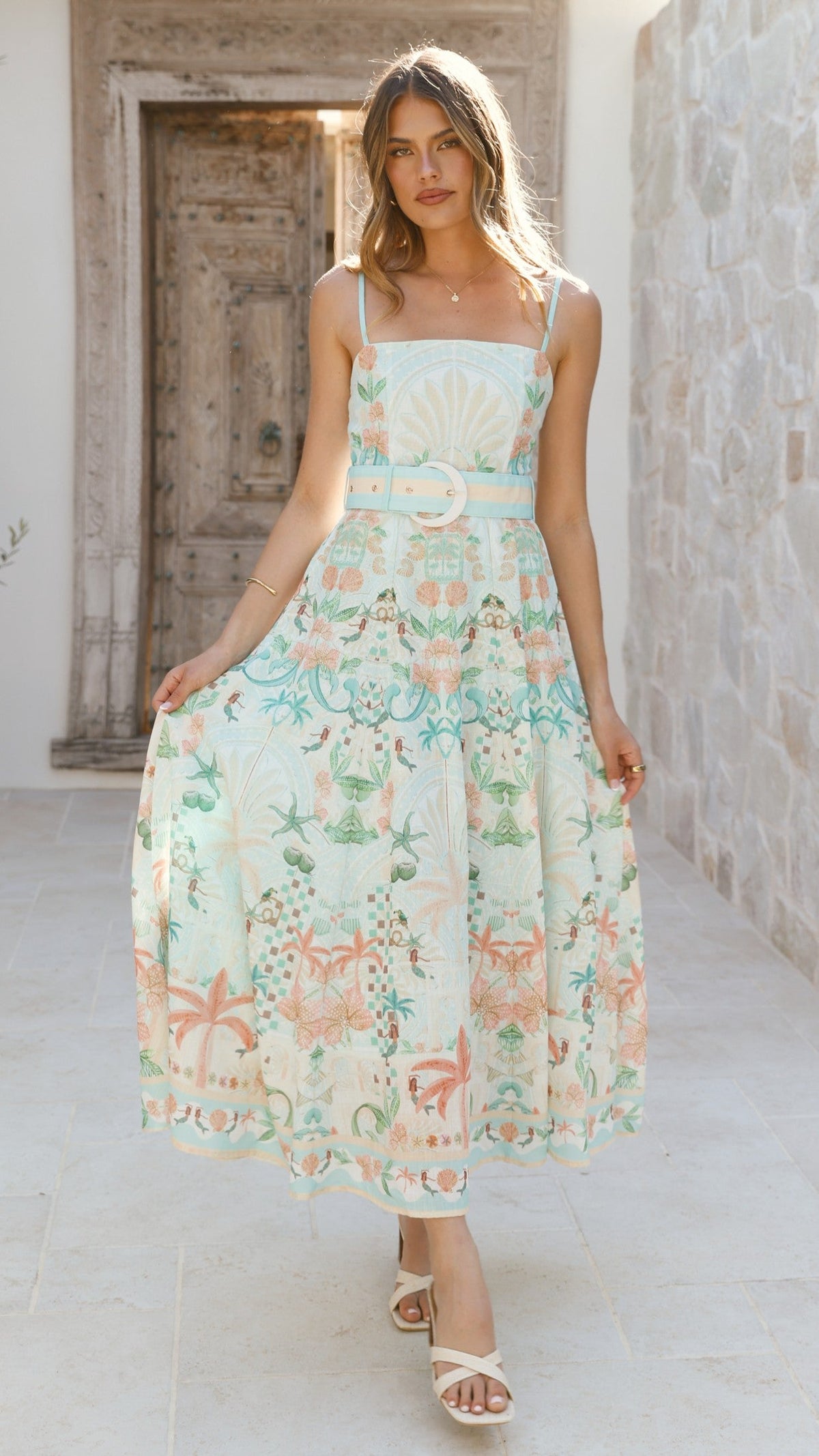 Nellie Midi Dress - Aqua Aurora Print