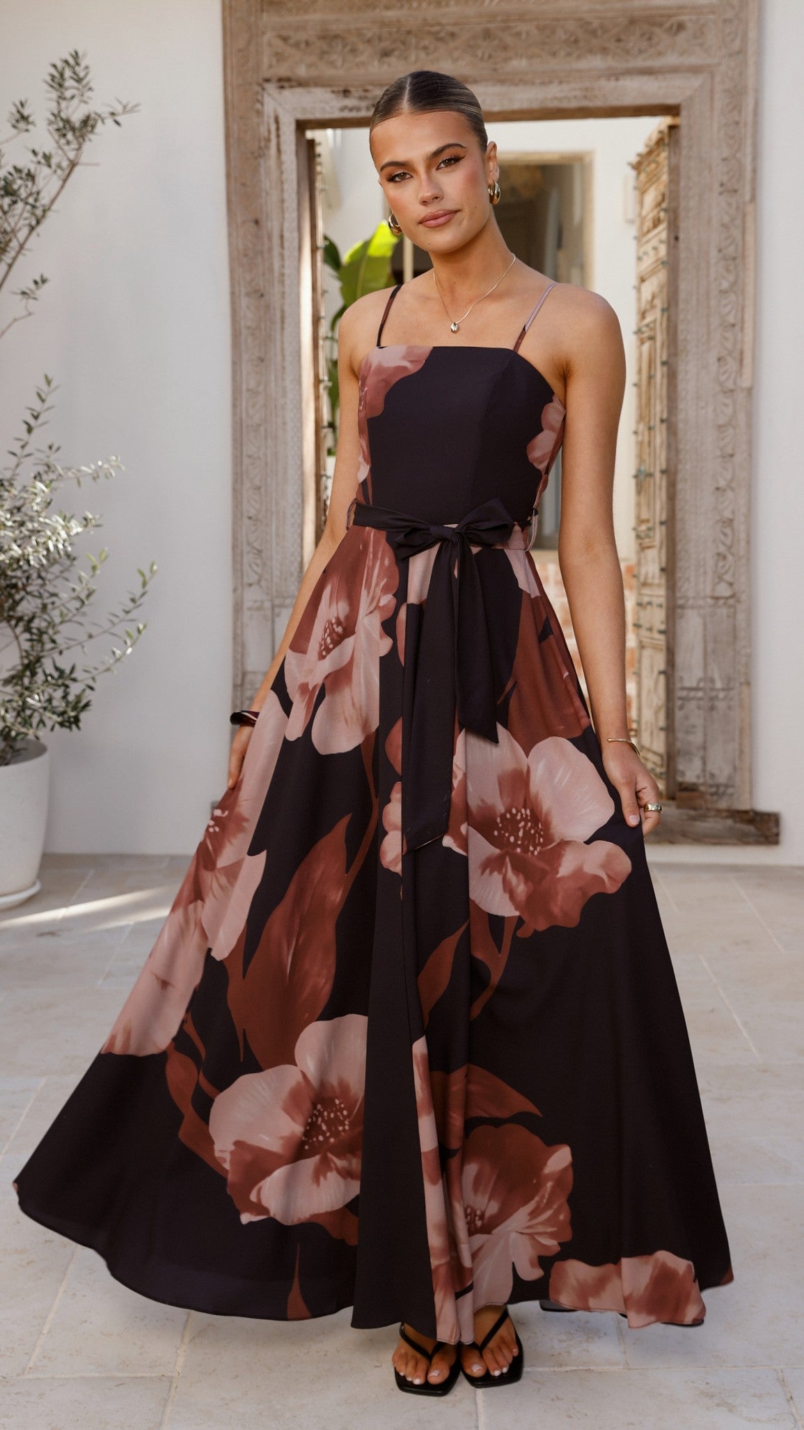 Carson Maxi Dress - Black/Wine Floral