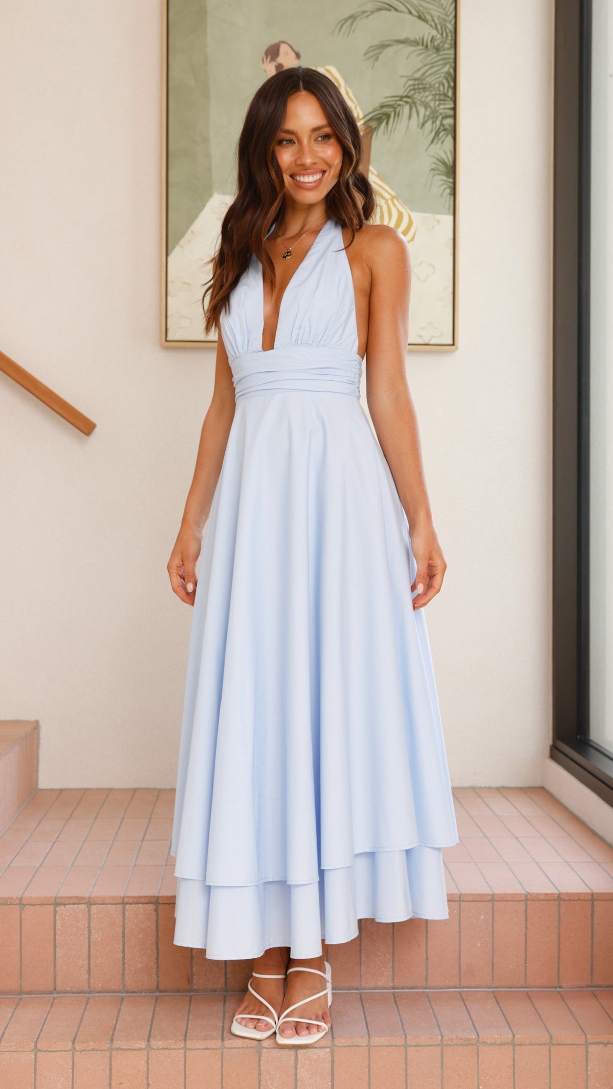 Kathy Halter Neck Maxi Dress - Light Blue