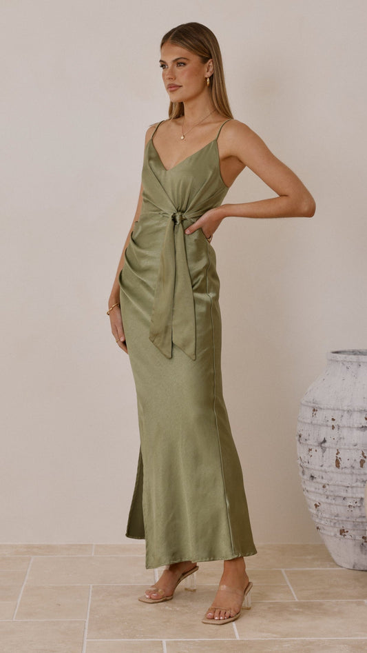 Yasmeen Tie Front Maxi Dress - Olive