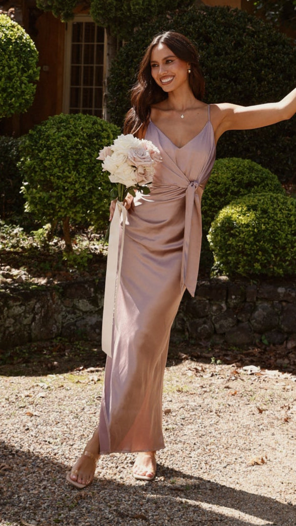 Yasmeen Tie Front  Maxi Dress - Dusty Pink