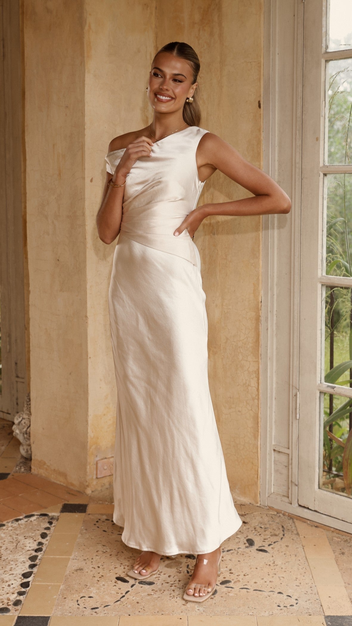Auria Off Shoulder Maxi Dress - Champagne