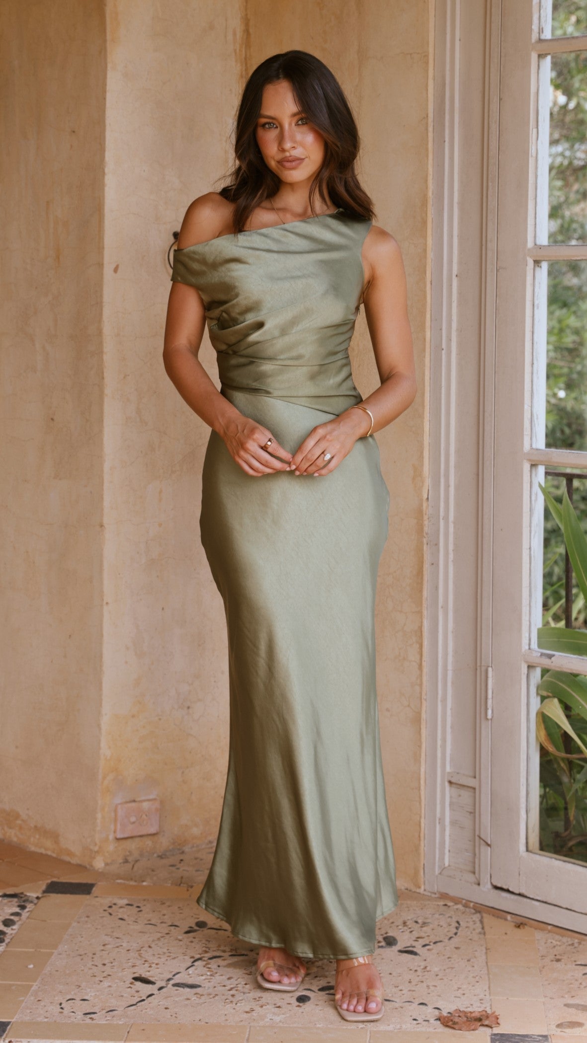 Auria Off Shoulder Maxi Dress - Olive