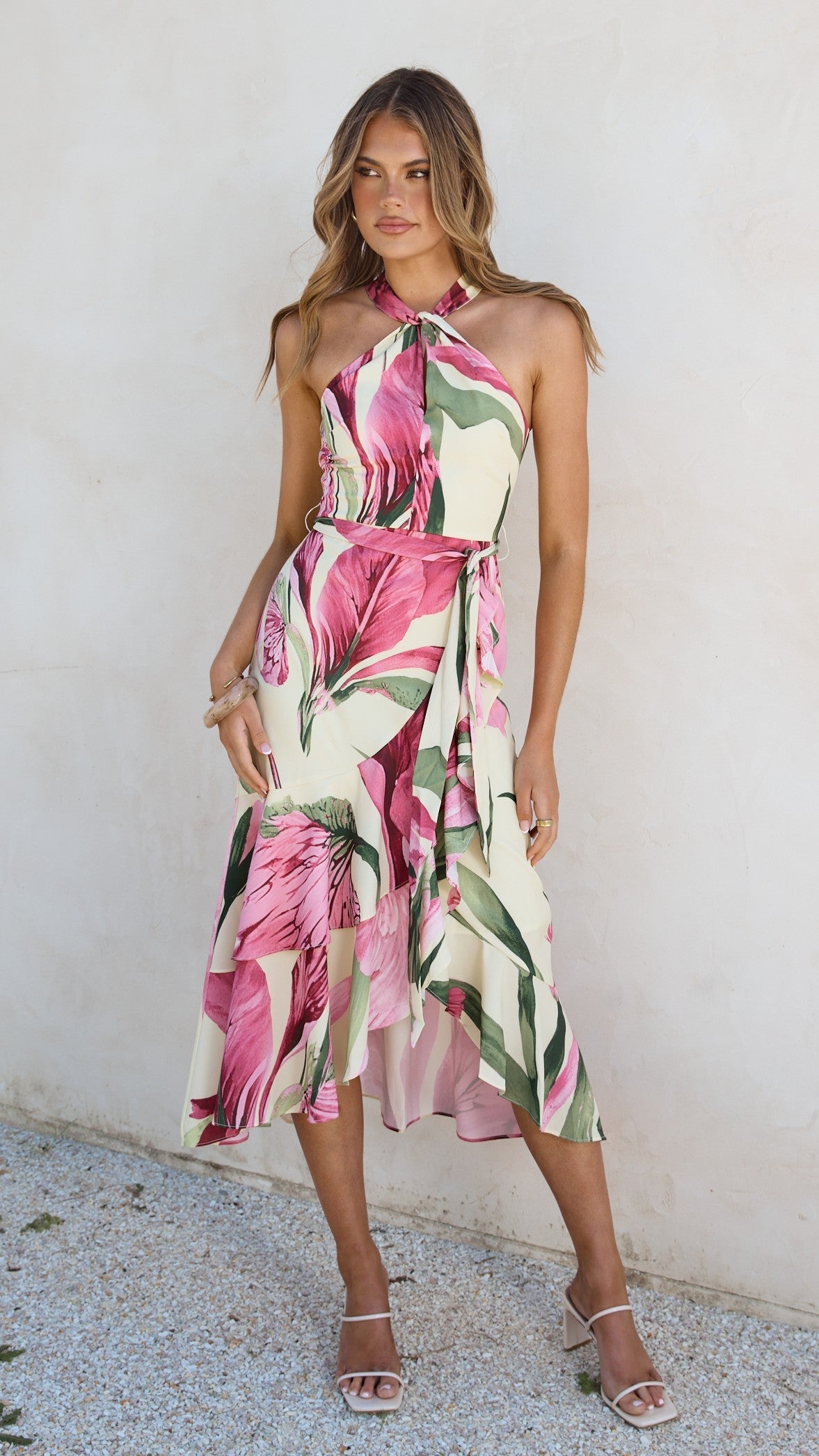 Alma Midi Dress - Lemon/Pink Floral