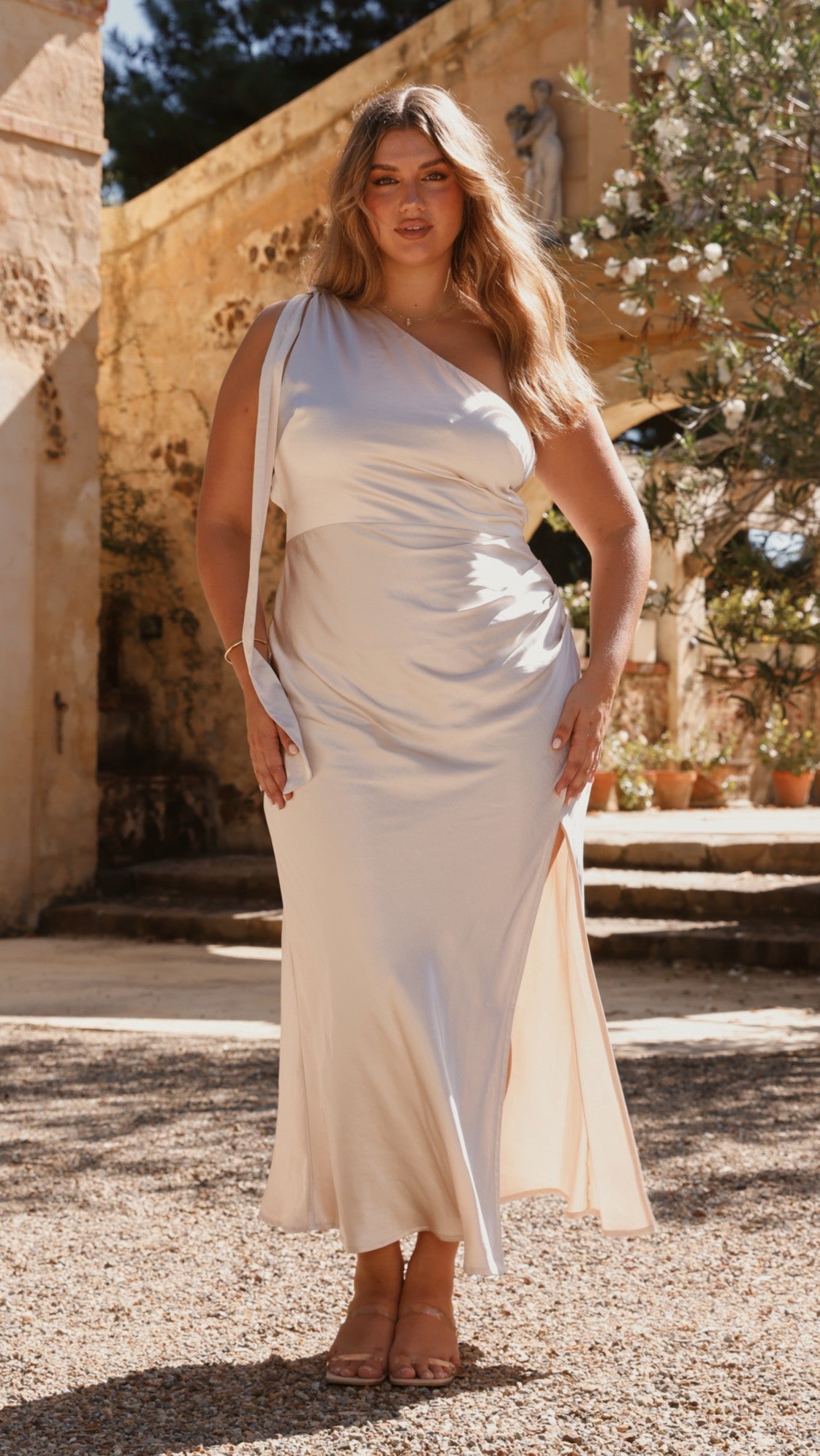 Halle One Shoulder Maxi Dress - Champagne