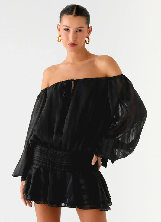 Eira Balloon Sleeve Mini Dress - Black