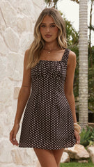 Adley Mini Dress - Brown Polka