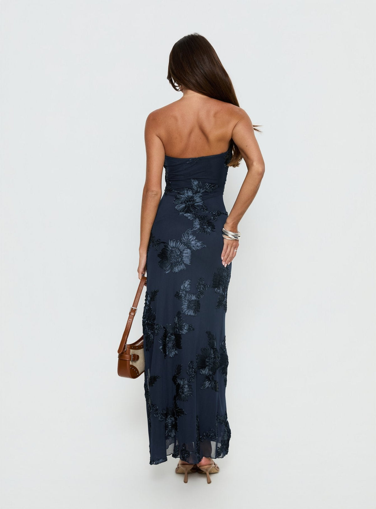 Maribeth Strapless Floral Maxi Dress Navy