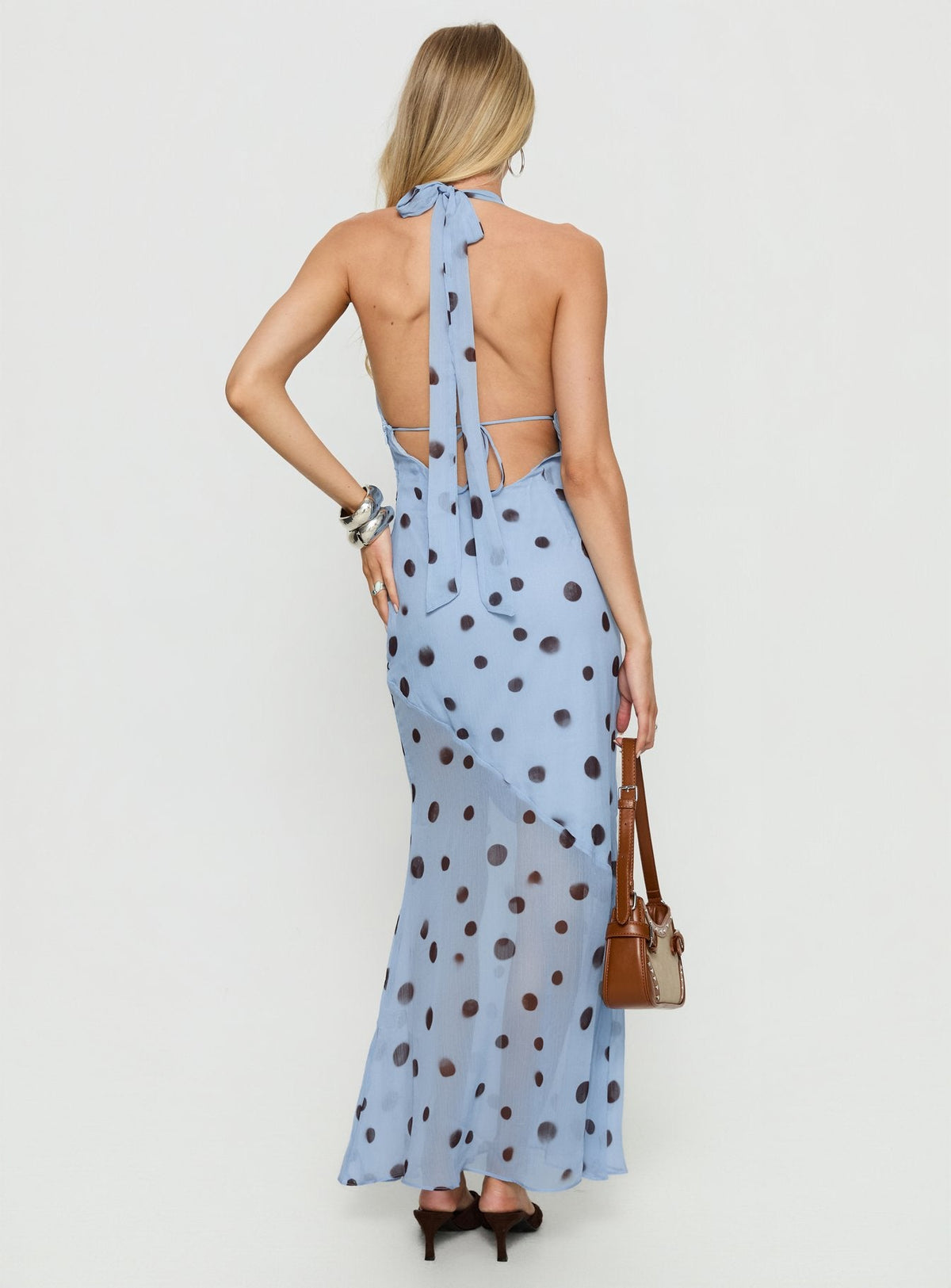 Oralee Halter Sheer Maxi Dress Blue / Polka Dot