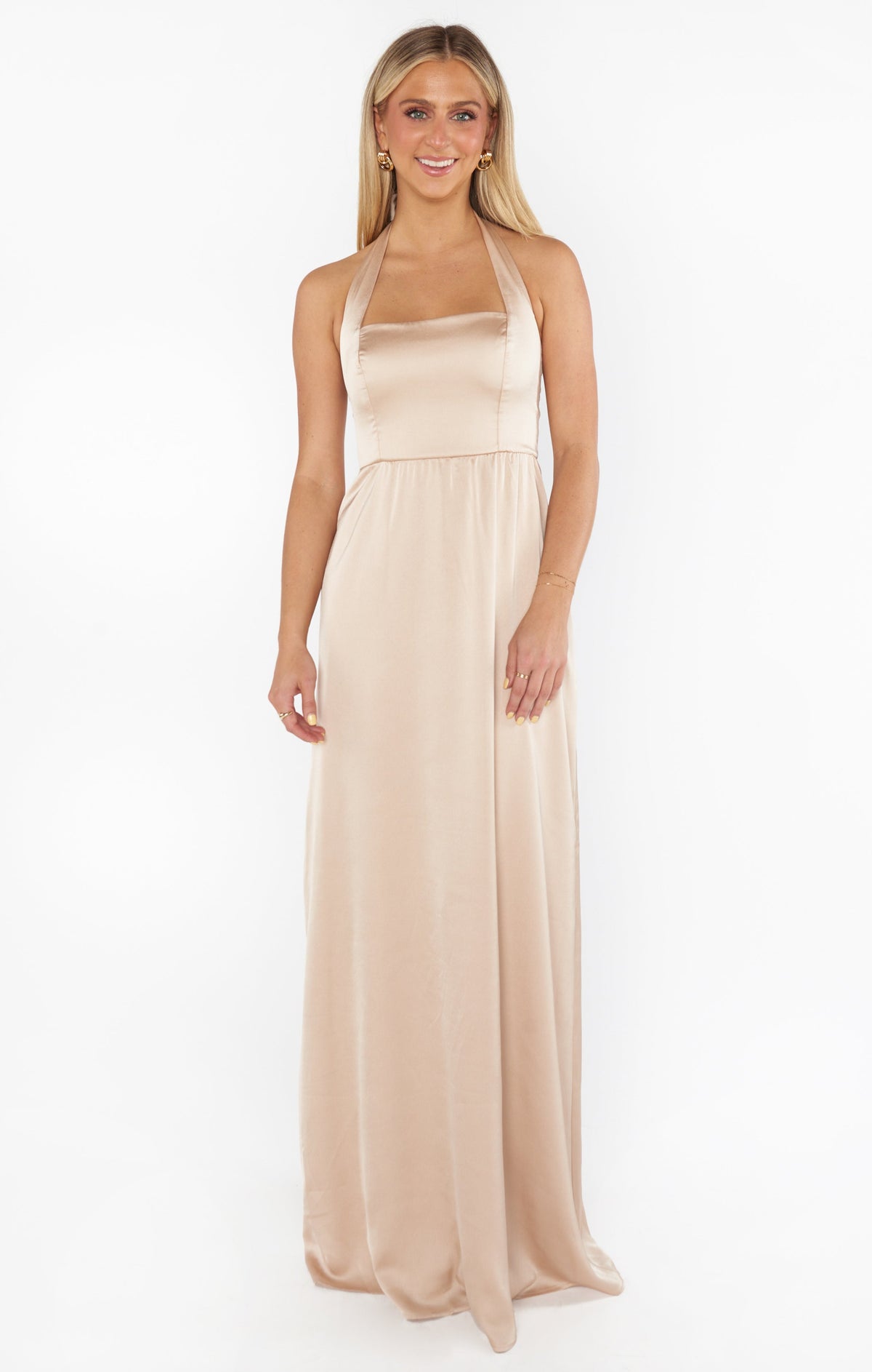 Hazel Halter Maxi Dress ~ Champagne Luxe Satin