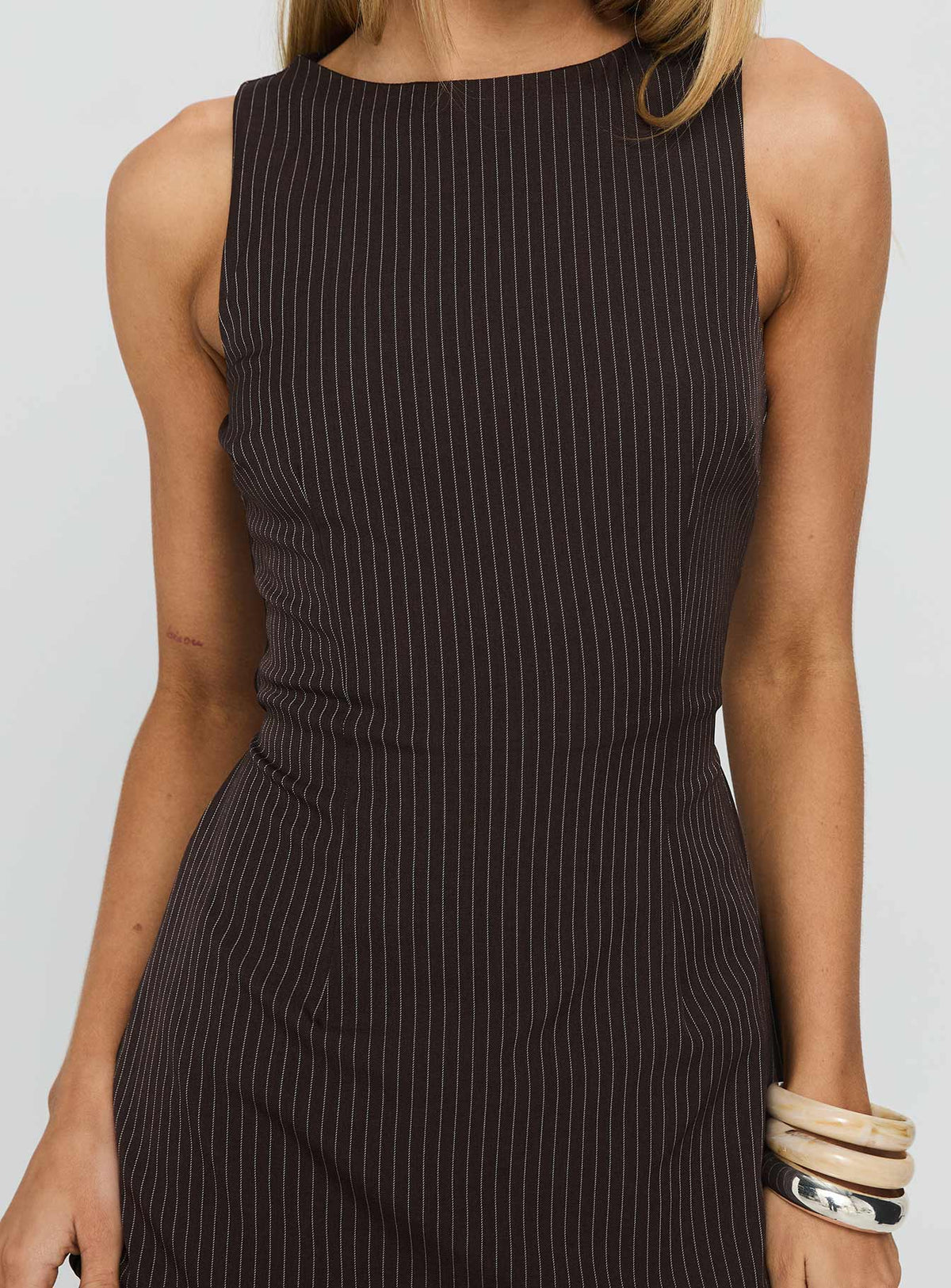 Yumiko Romper Brown Pinstripe