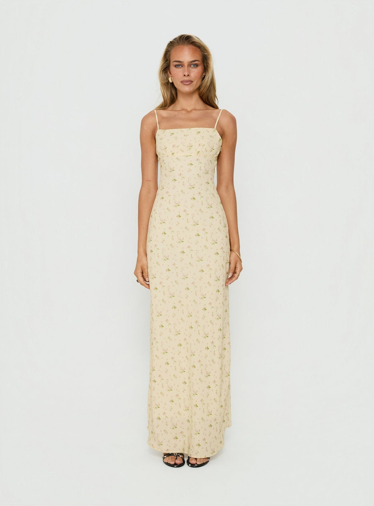 Alliza Square Neck Maxi Dress Yellow Floral