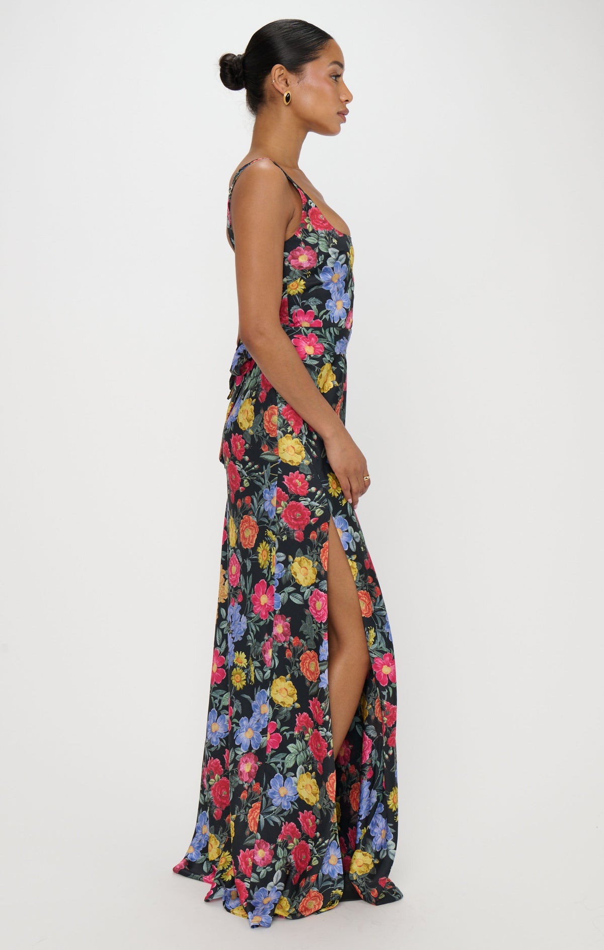 Lana Maxi Dress ~ Charm Peony Black Luxe Satin