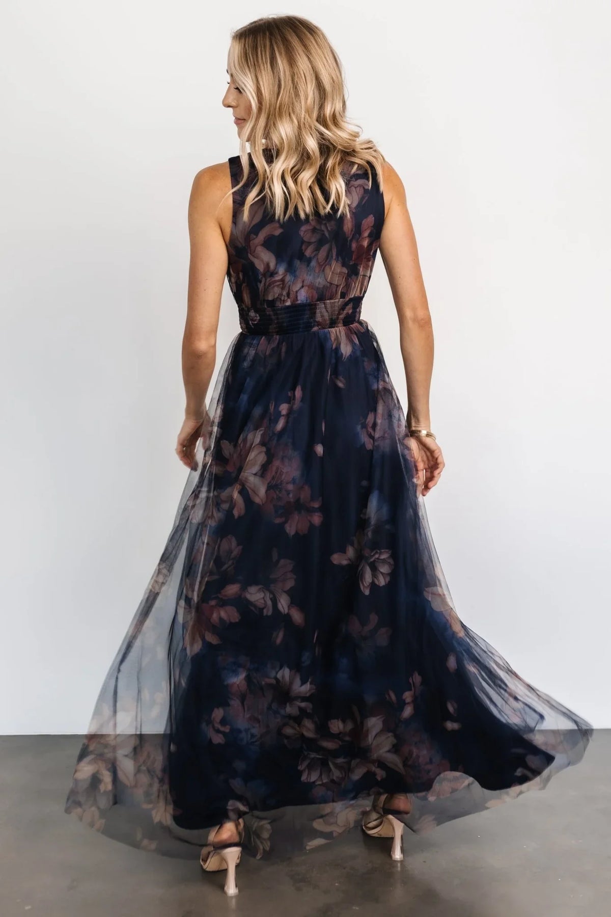 Kamila Tulle Maxi Dress | Dark Blue Floral
