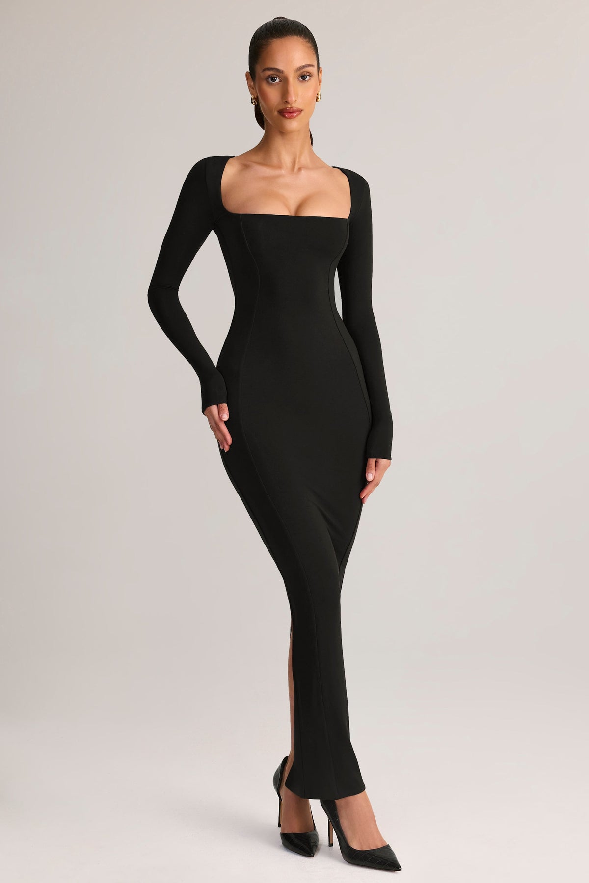 Modal Square-Neck Bodycon Maxi Dress in Black