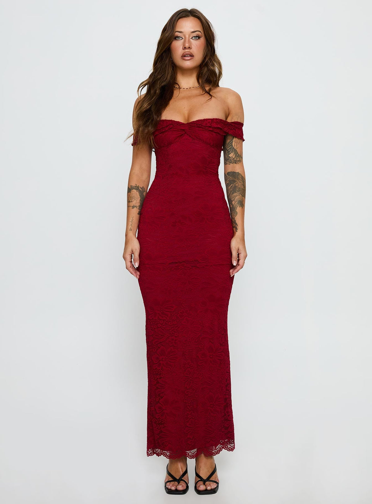 Anabeila Strapless Frill Maxi Dress Red