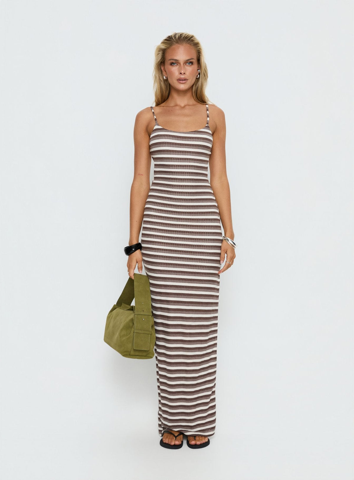 Elestria Maxi Dress Brown Stripe